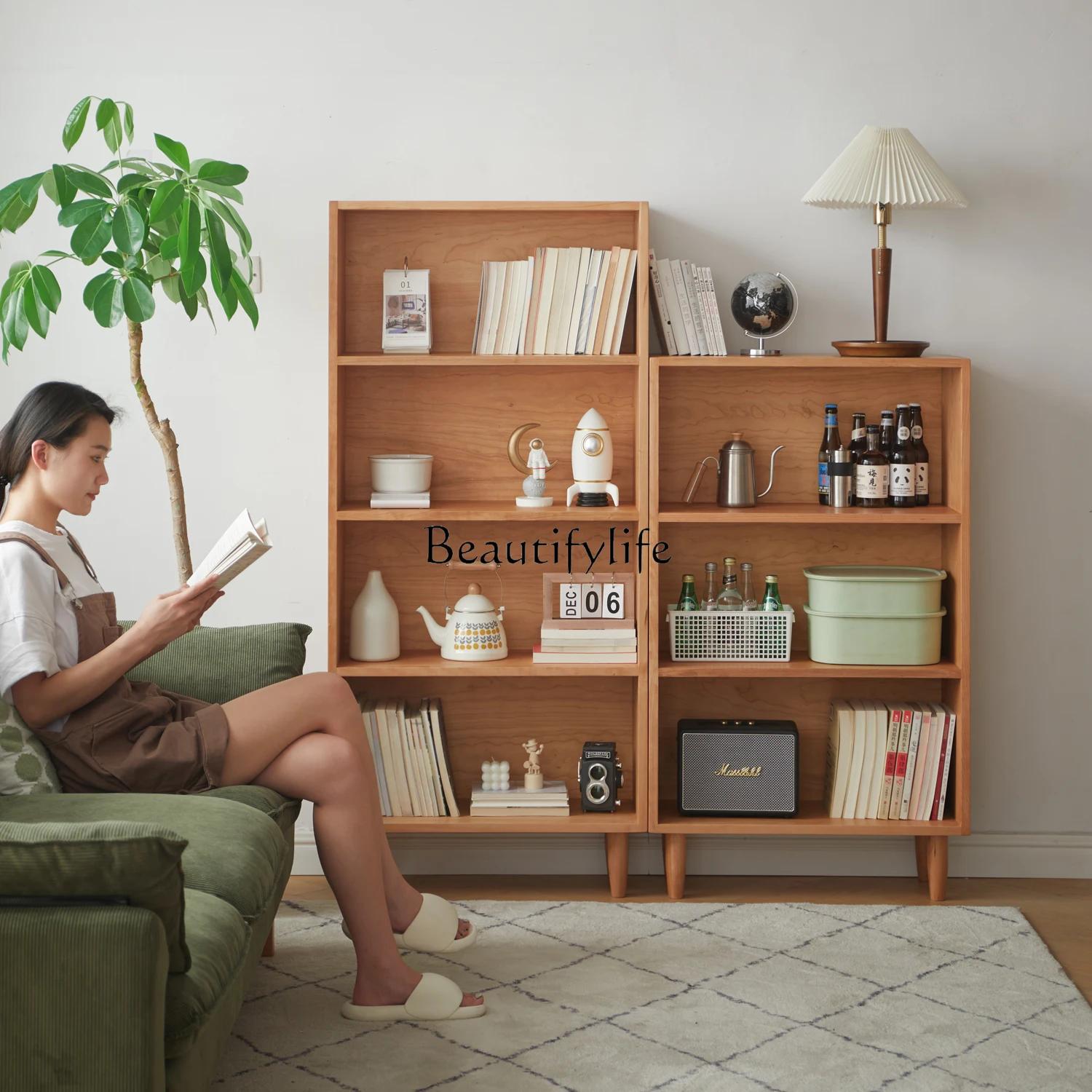 

04Nordic solid wood bookcase Japanese display custom side cabinet bookshelf oak storage floor