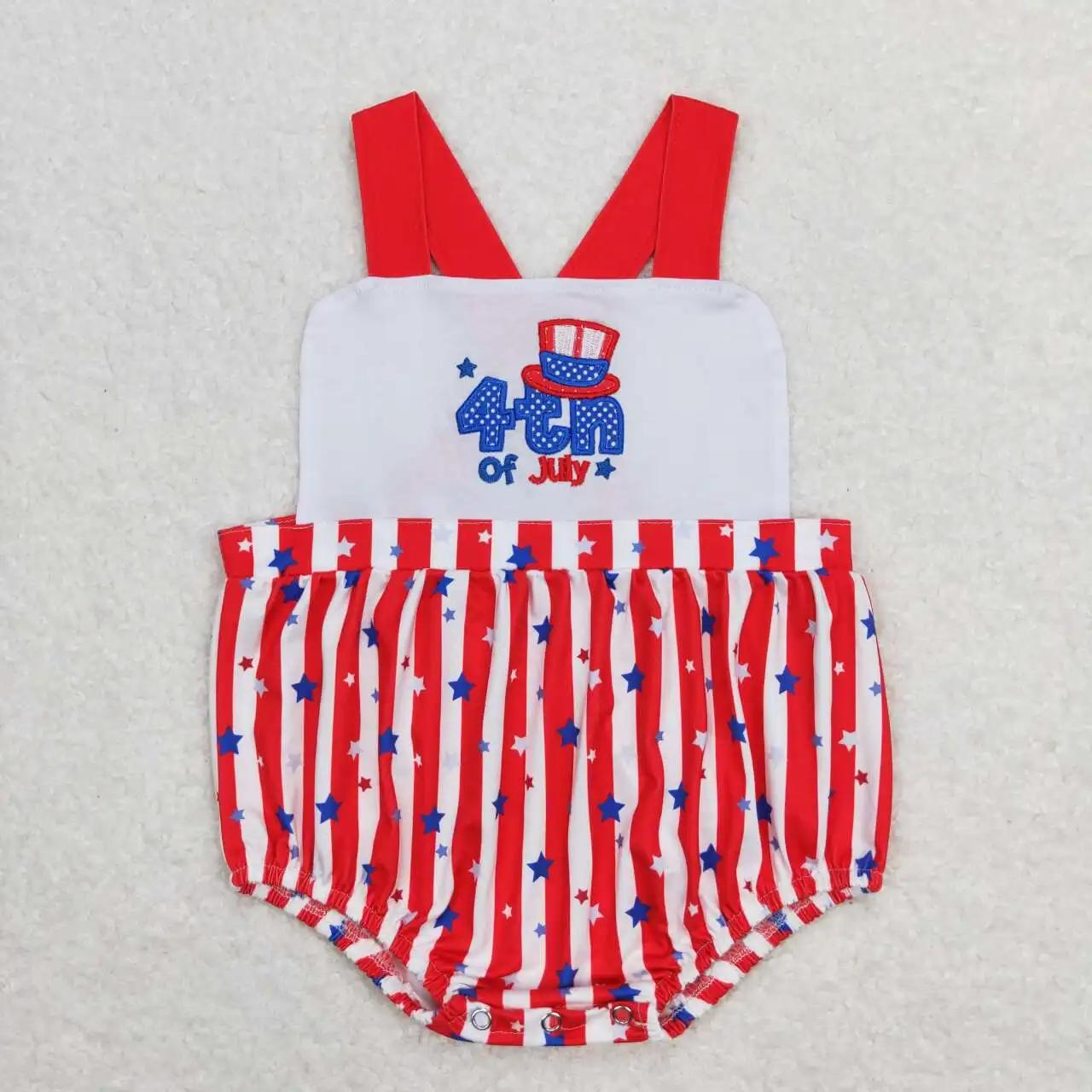 Newborn July 4th Romper Embroidery Flag Jumpsuit Toddler Kid Children Baby Boy Smocked Gingham Overall Bubble Newborn One-piece