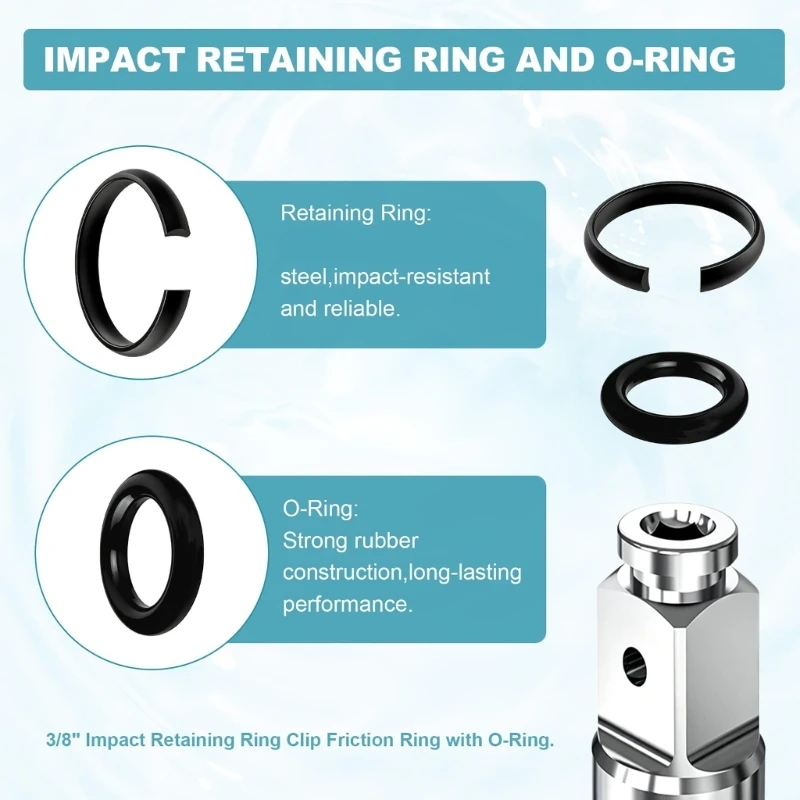 Drive Head Care for 3/8 Impact Tool Use, 10 Metal Retainers, 10 Matching Seal Parts, and 2 Install Aids for Daily Support Use