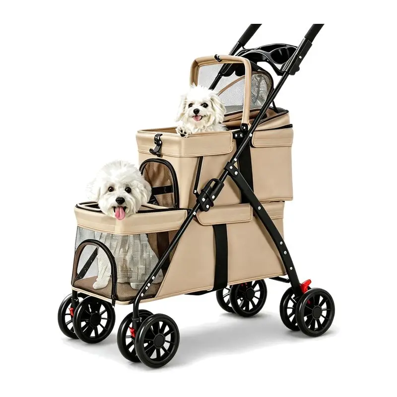 Double-Layer Folding Pet Cart – Push & Pull, Lightweight for Cats & Dogs
