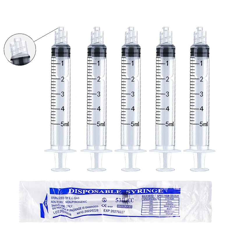 100Pcs Sterilized 5ml Luer lock Syringe, 5cc Disposable Hypodermic Syringe for Industrial Lab,Measuring Nutrient