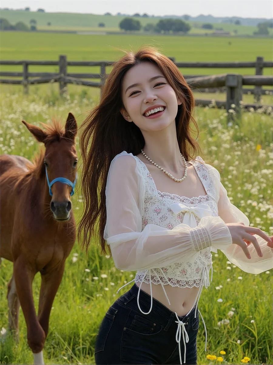 Women'S Summer Blouses Edible Tree Fungus Lace Detail Black Vintage Plus Size Long Sleeve Outerwear Bows Front Feminine Hawaiian