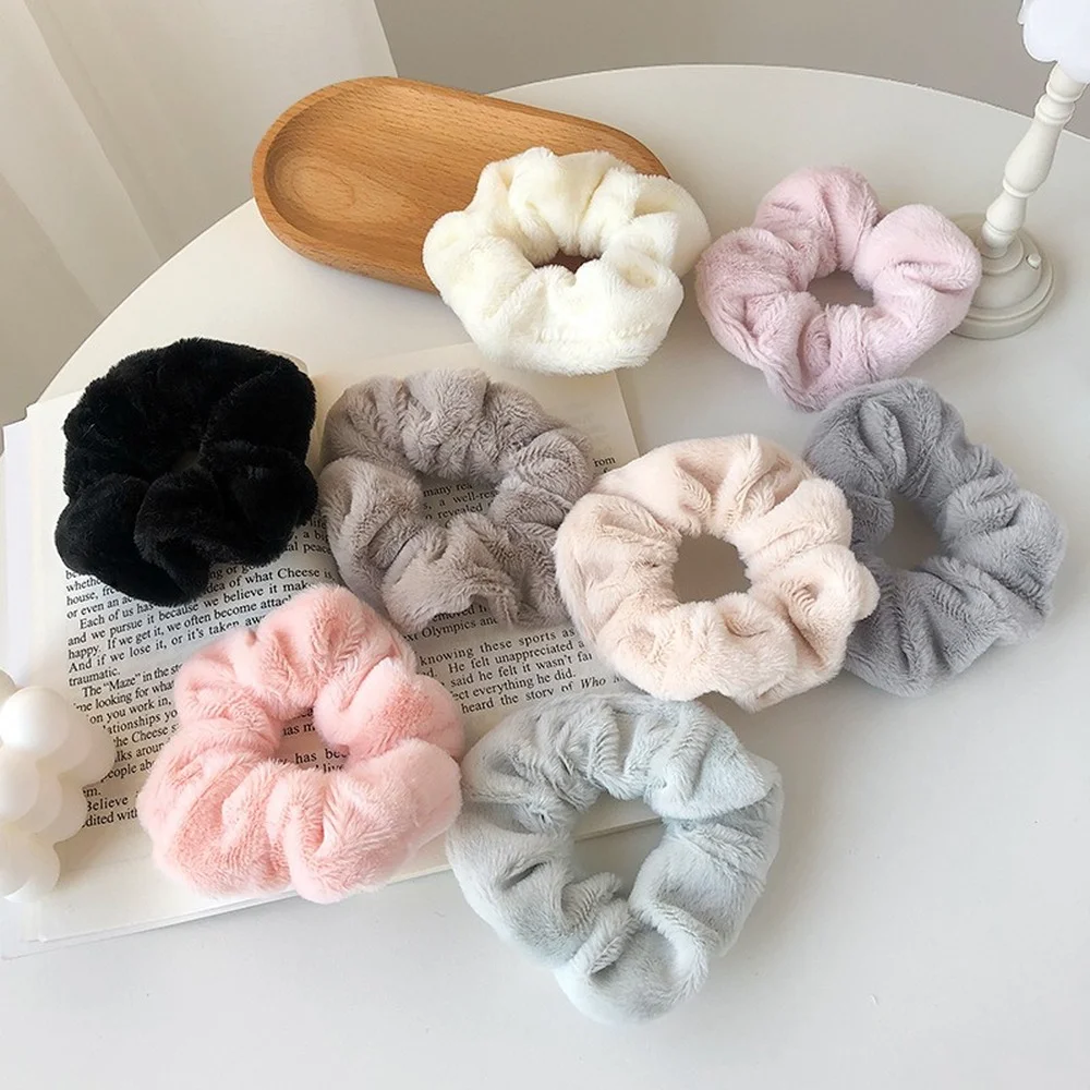 Winter Warm Soft Hair Scrunchie Furry Elastic Hair Band Women Girls Ponytail Holder Hair Rubber Band Hair Accessories