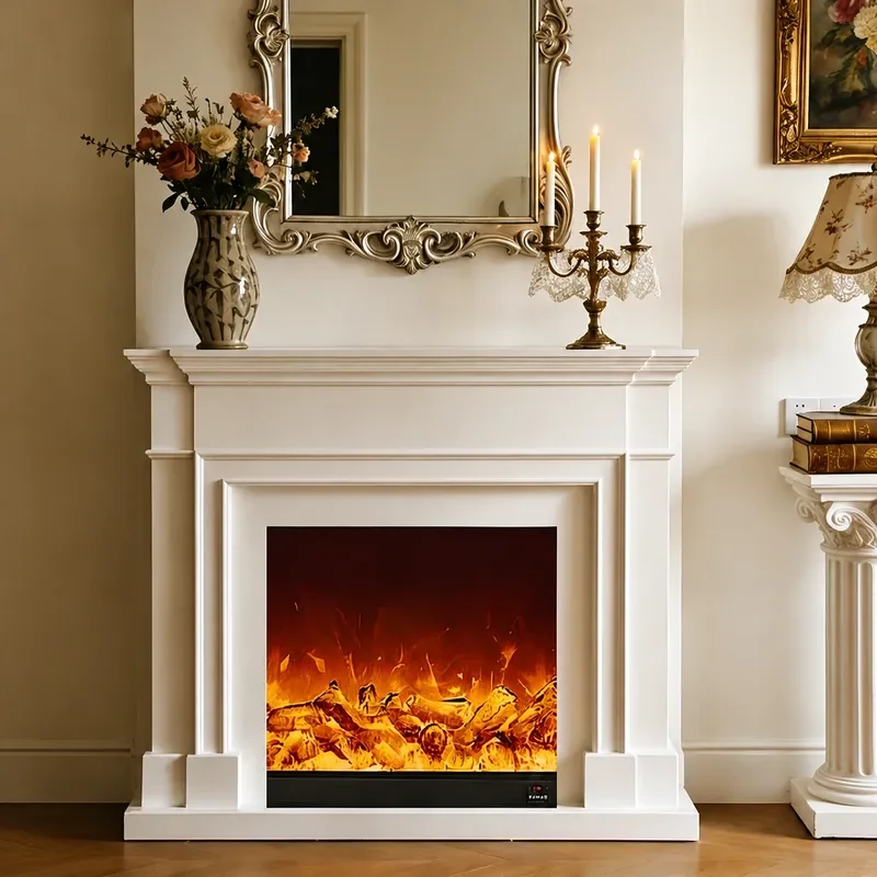 American Light Luxury Solid Wood Living Room White Mantel Simple Modern Decorative Cabinet Cream Style Porch Fireplace