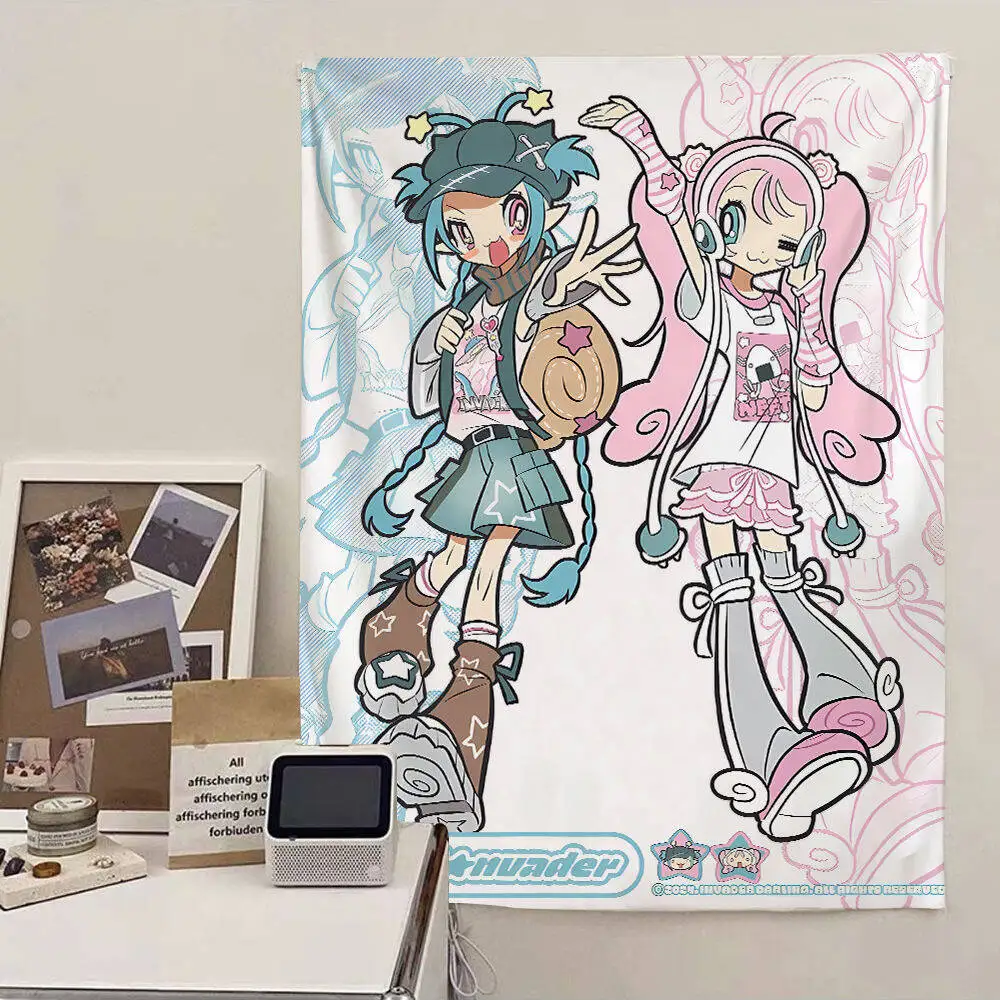 VIKAMA Maid Outfit Girls Wall Tapestry Sweet Pink Kawaii Wall Hanging Backdrop Anime Style Dorm Bedroom Wall Decor