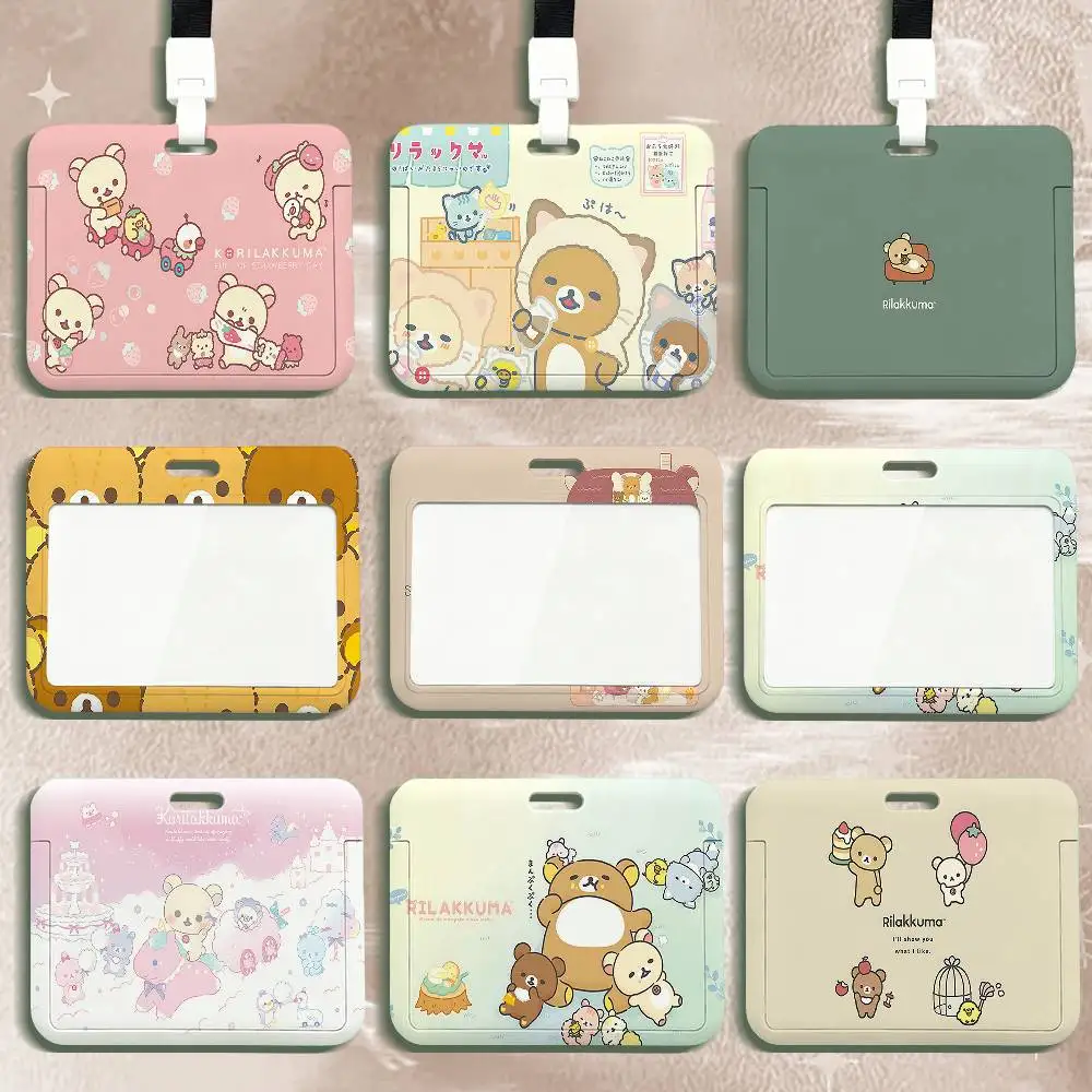 Porte-carte d'identité R-Rilakkuma, joli porte-carte de travail durable avec sangle de cou, couverture d'identification professionnelle pour employés