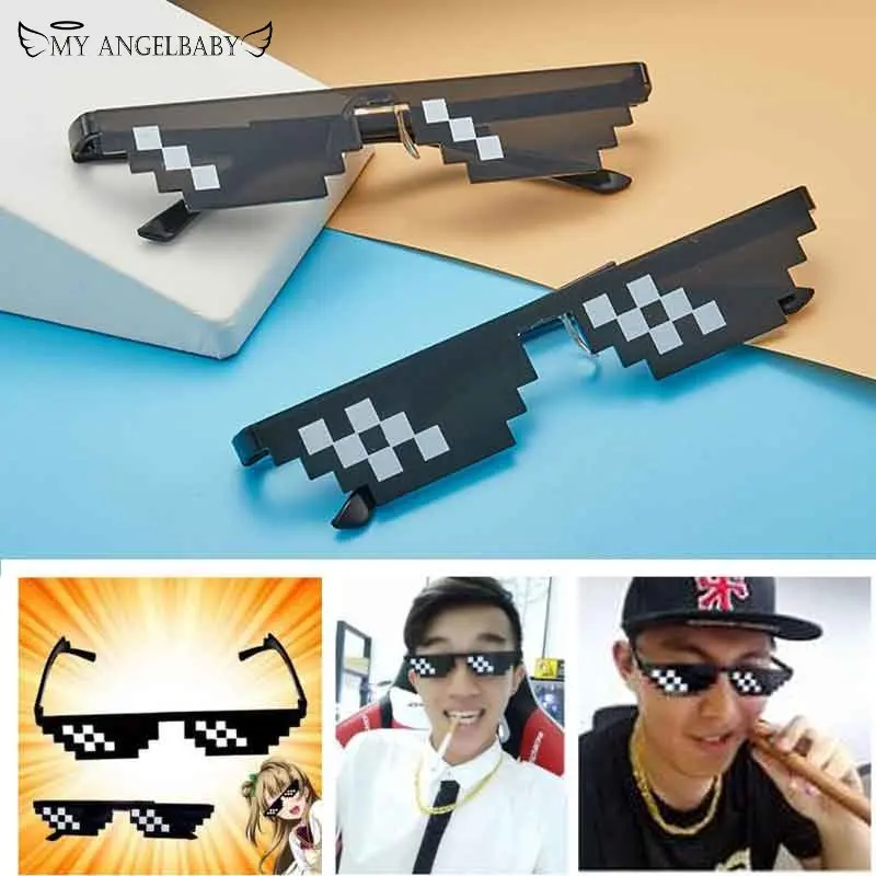 Mosaic Sunglasses Trick Toy Thug Life Glasses Deal With It Glasses Pixel Women Men Black Mosaic Sunglasses Funny toy