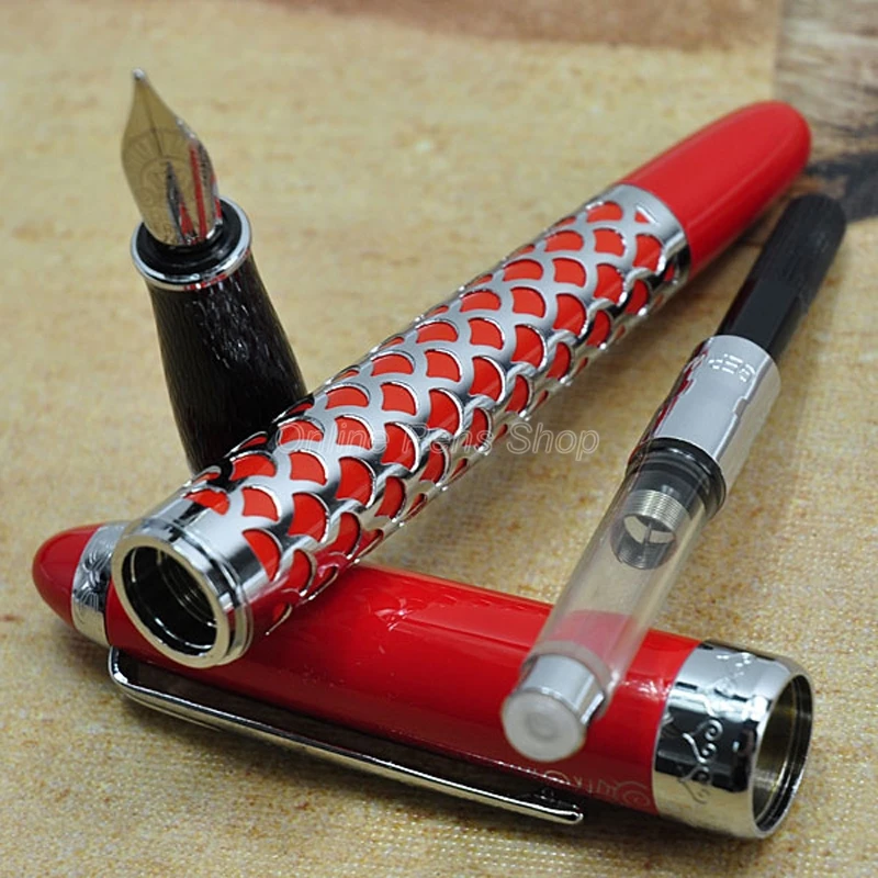 Duke Red & Silver Fountain Pen Medium Nib For Writing Pen Supplies GFP001