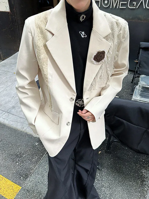 

Ретро-костюм с кружевным узором в виде роз, свободный крой, винтажный стиль, длинный рукав, модный городской дизайн, на одной пуговице