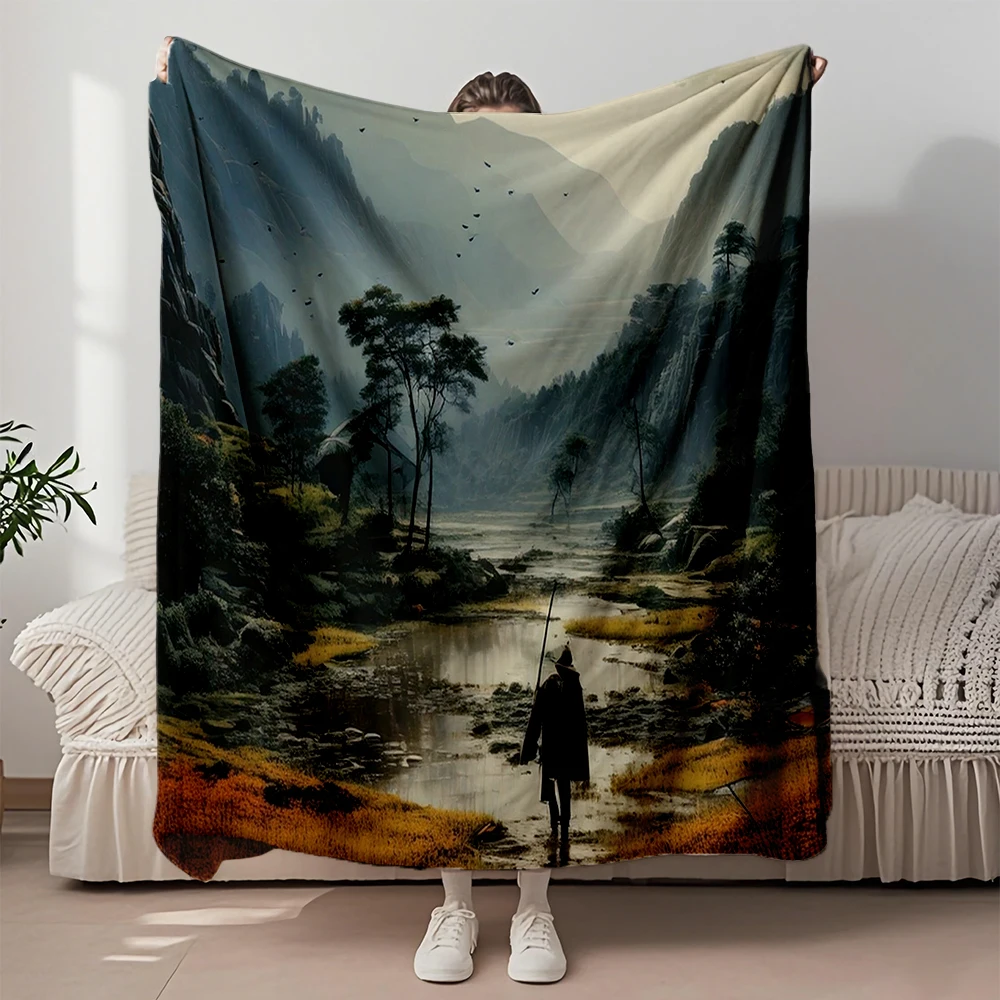 

Nautical Cold/warm Weather Flannel Bed Blanket Hiking Outdoors Moody Landscape Travel Blanket Quilt Durable Blankets For Couples