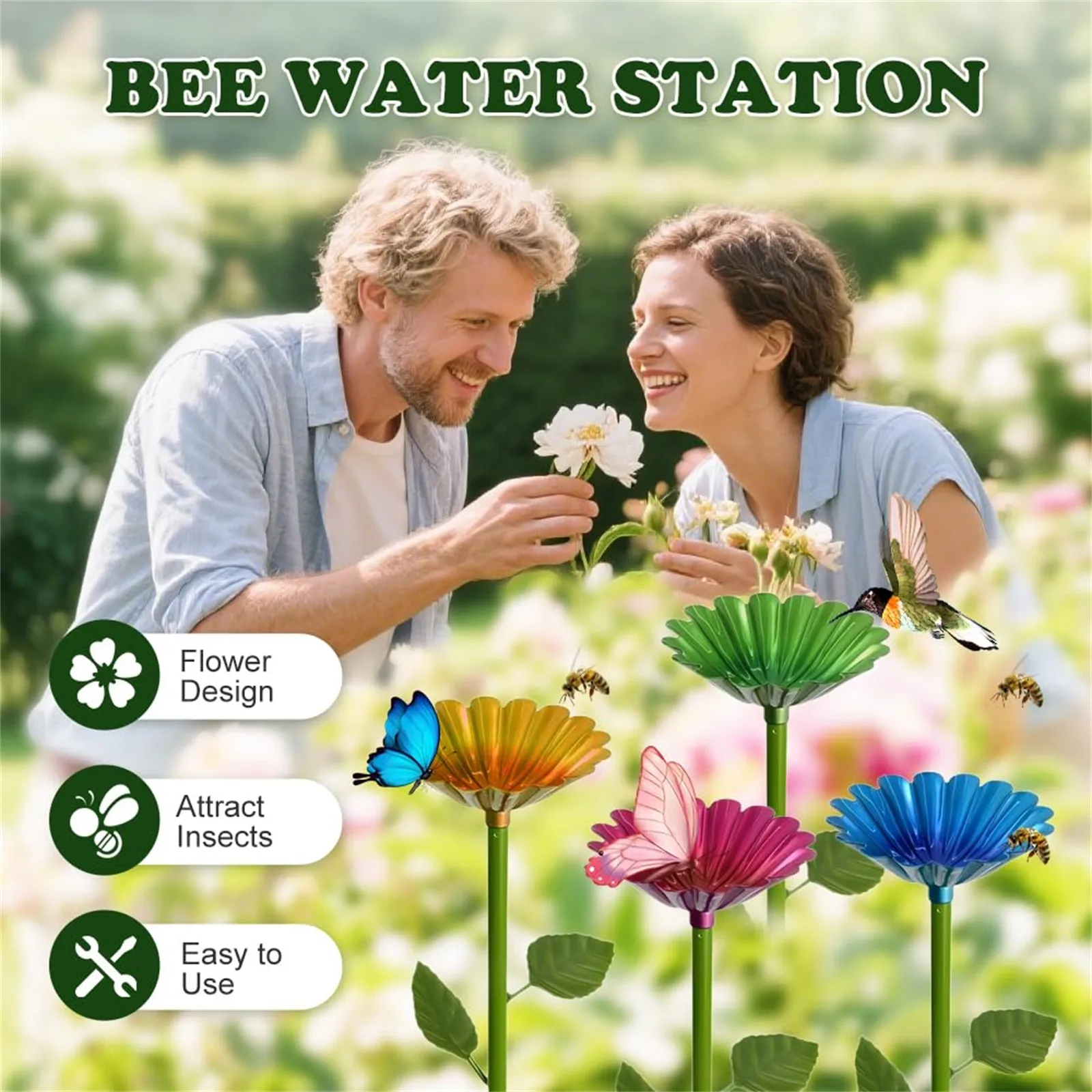 Bee Watering Station Metal Bee Water Feeder Multi-function Butterfly Bath Bowl Standing Bee Feeder For Garden Yard Decor
