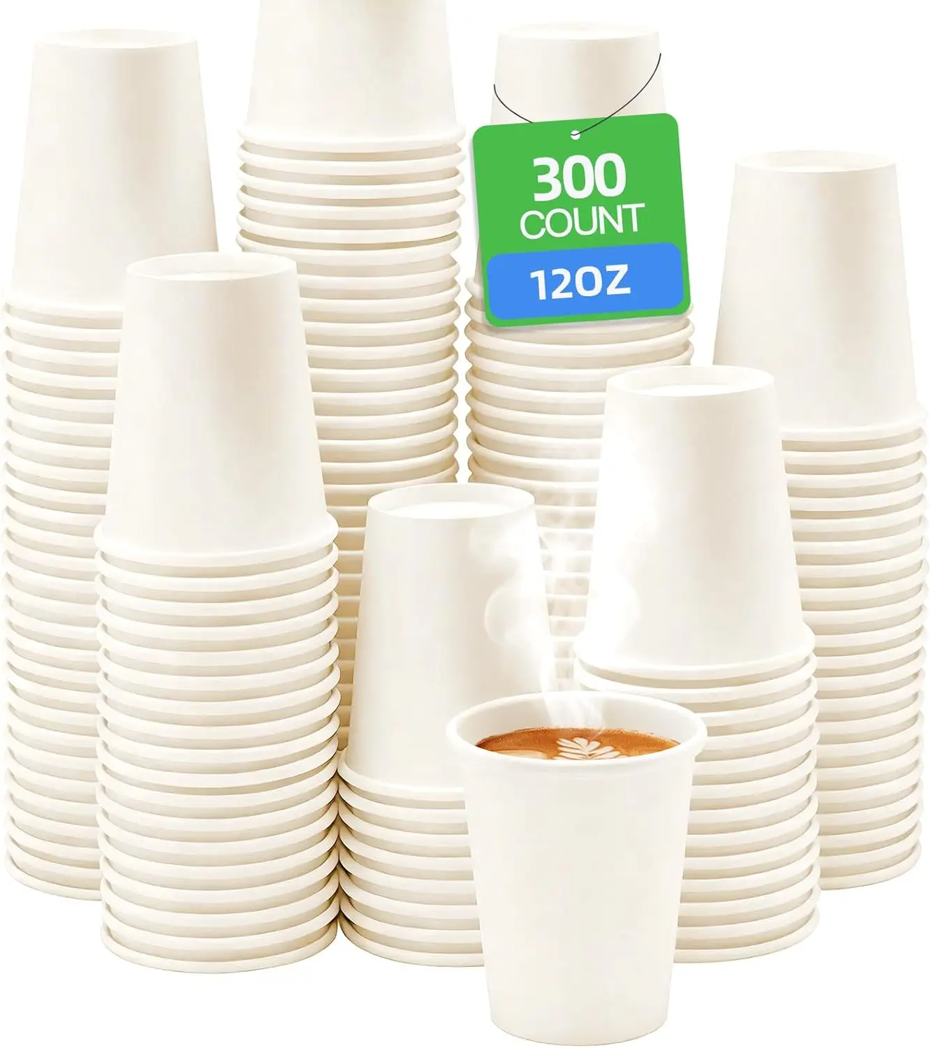 

12 oz 300 Count Disposable Coffee Paper Cups, White Hot/Cold Beverage Drinking Cup for Water Juice or