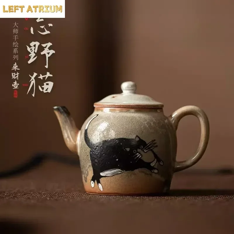 100ML Japanese-style Shino Cat Laicai Pot Small Capacity Ceramic Filter Brewing Teapot Hand-painted Silver Teapot KungFu Tea Set