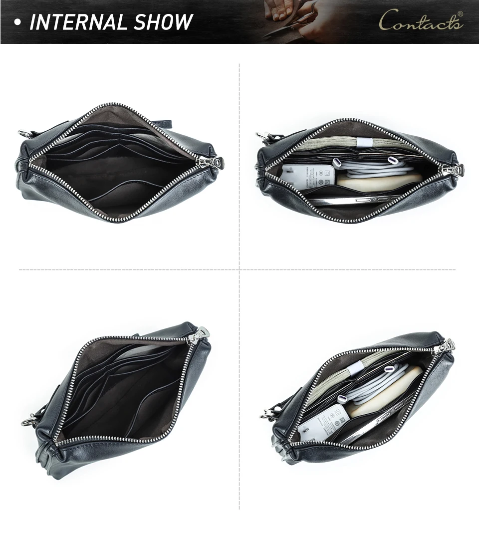CONTACT'S Vintage Herren Clutch Bag RFID Echtes Leder Clutch Wallet Bag Casual Lange Geldbörse Große Kapazität Reisehandtasche Männlich – Detail 15