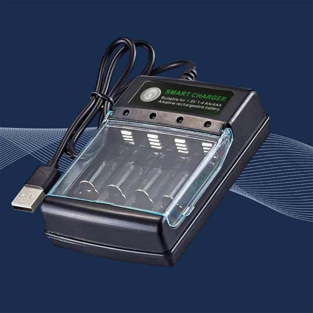 شاحن بطارية 4 فتحات مع كابل USB شاحن ذكي سريع شاحن بطارية ذكي شاحن ذكي لبطاريات AA/AAA 1.5 فولت #2