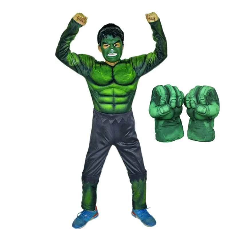 Regali di compleanno di natale per bambini Hulk costumi muscolari Cosplay incluse maschere costumi per bambini di Halloween con guanti