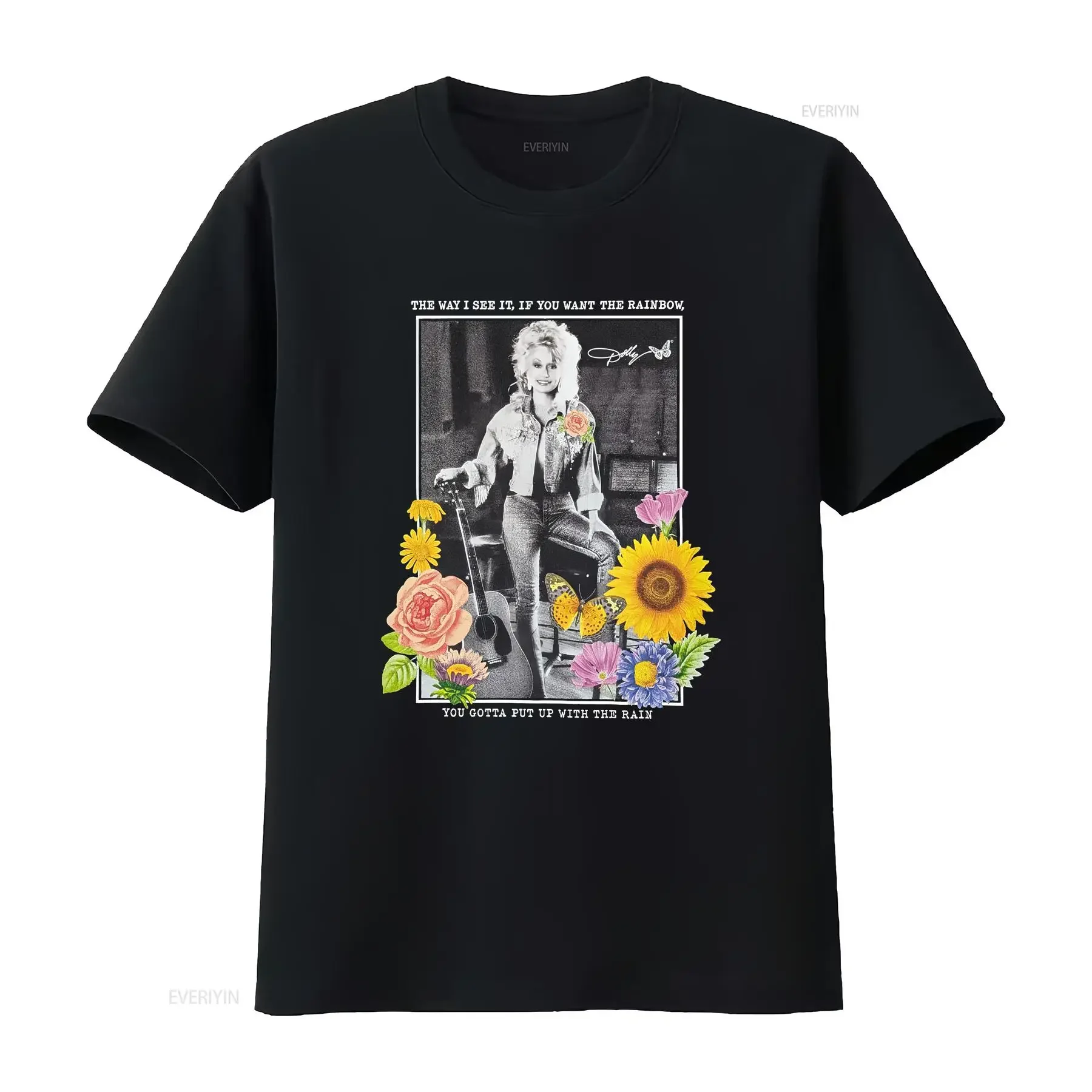 Official Dolly Parton T Shirt Women's XL Rainbow Rain Quote Country Black EUC vintage Washed homme Comfortable Soft Unisex