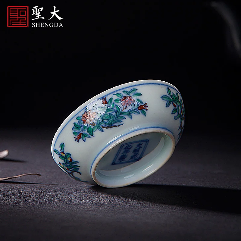 |antique Chenghua blue and white doucai flower fruit grape pattern pot Kung Fu tea cup all manual Jingdezhen tea set