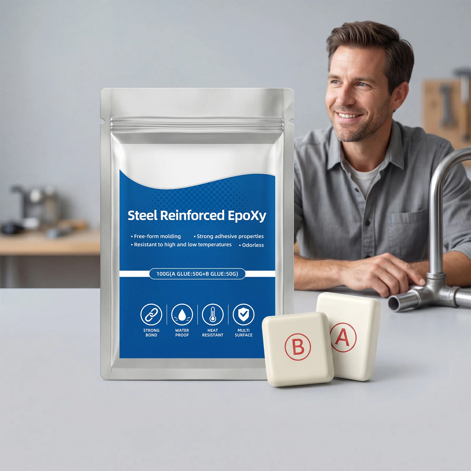 Reinforced Epoxy Putty Waterproof Heat-Proof Epoxies Putties Repair Kit Fast Repair AB Two-Part Epoxies Putties Filler