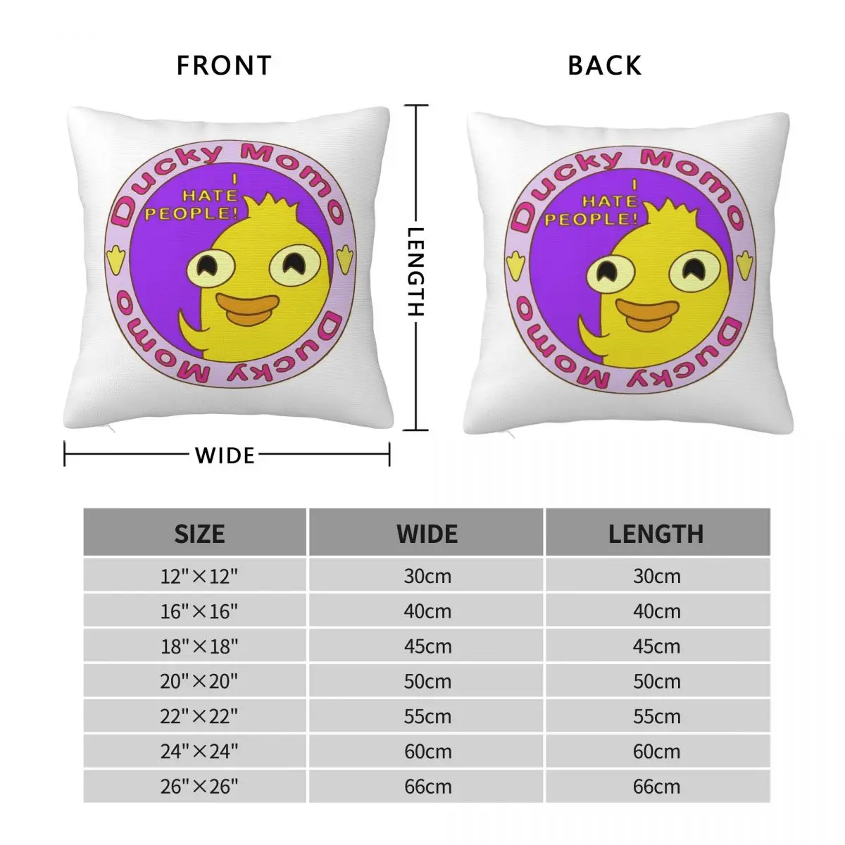 Ducky Momo I Hate People Square Pillowcase Pillow Cover Polyester Cushion Zip Decorative Comfort Throw Pillow for Home Car