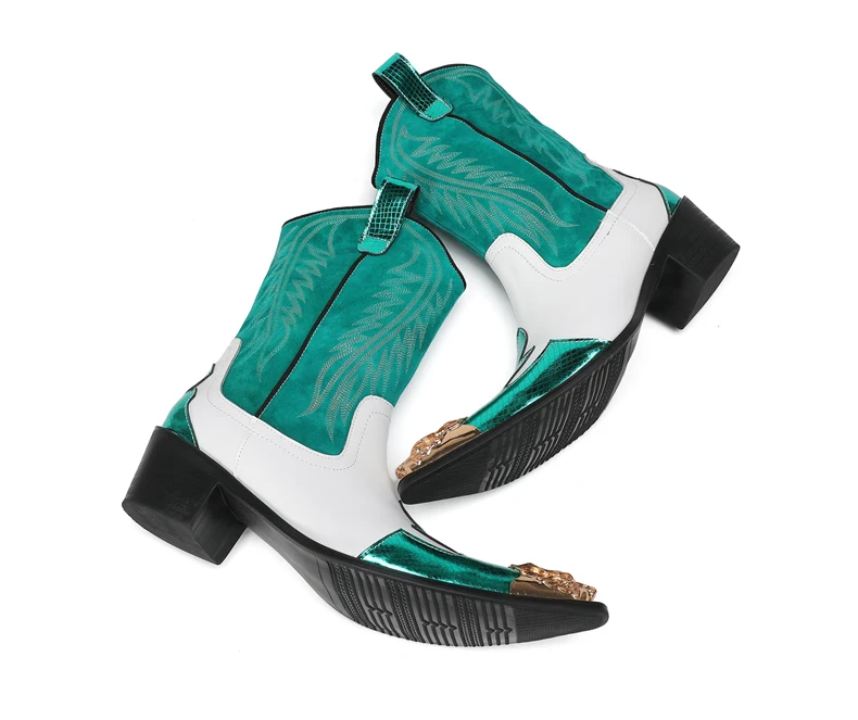 Mode Spitz Männlichen Stiefeletten Plus Größe Party Schuhe Stickerei Cowboy Stiefel Aus Echtem Leder Männer Motorrad Kurze Stiefel – Detail 27