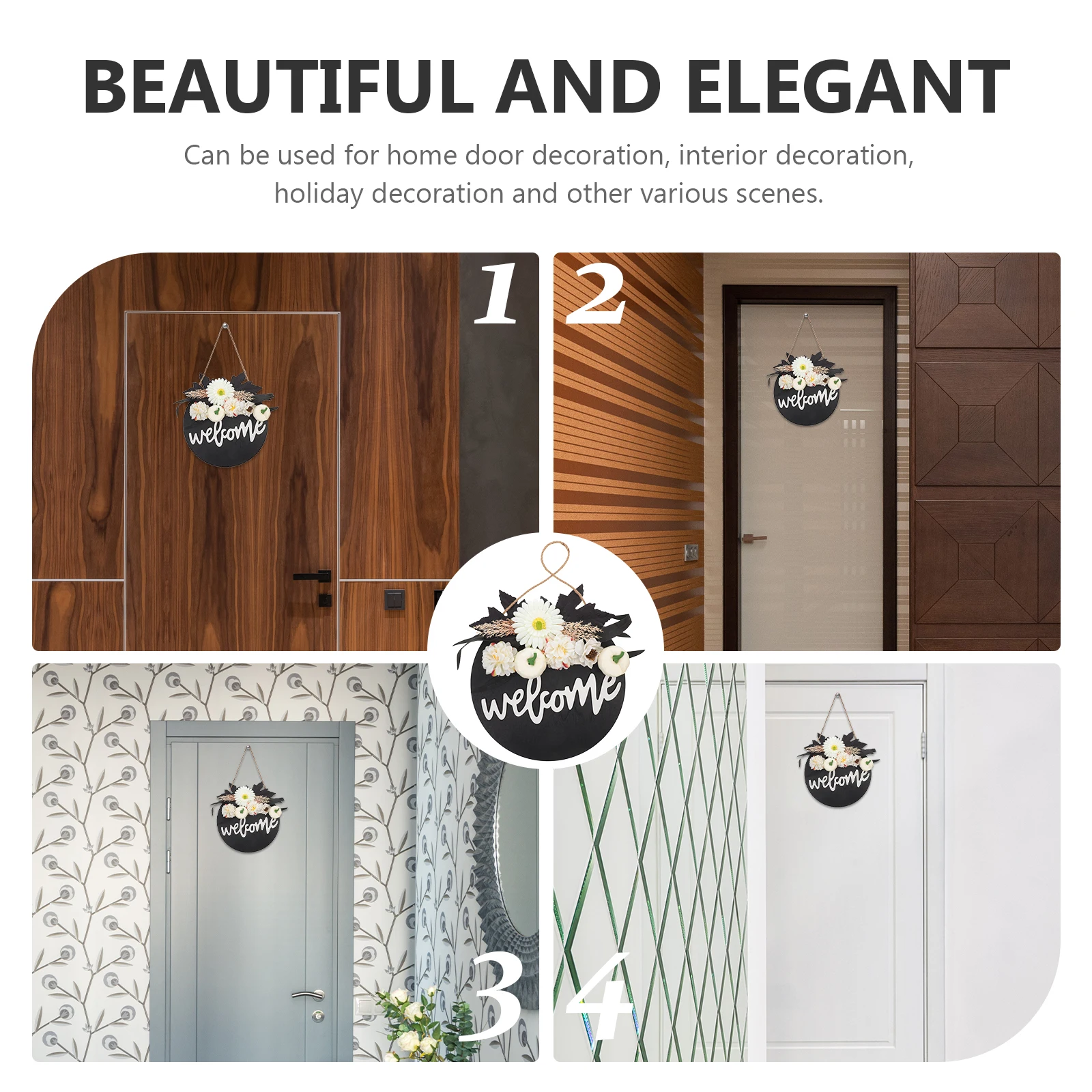 

Halloween Hanging Wood Door Decor White Halloween Front Door Hanging Sign ChrysanthemumDecorations for Home PartyHaunted