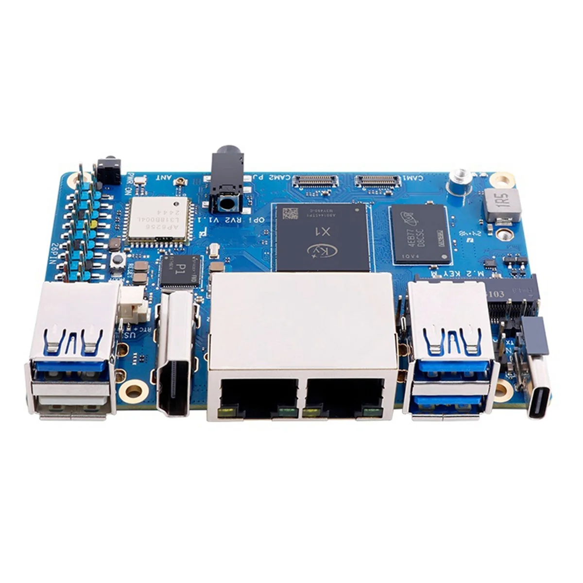 

Classic For Orange Pi RV2 Development Board+Heat Sink RISC-V 2TOPS AI CPU WiFi BT5.0 M2 PCIE SSD Mini PC Support Ubuntu OS 4GB