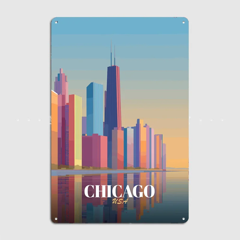 Chicago Skyline Poster Metal Sign Room Decor Life Wall Custom Bedroom Indoor Home Wall Decor Posters Room Decoration