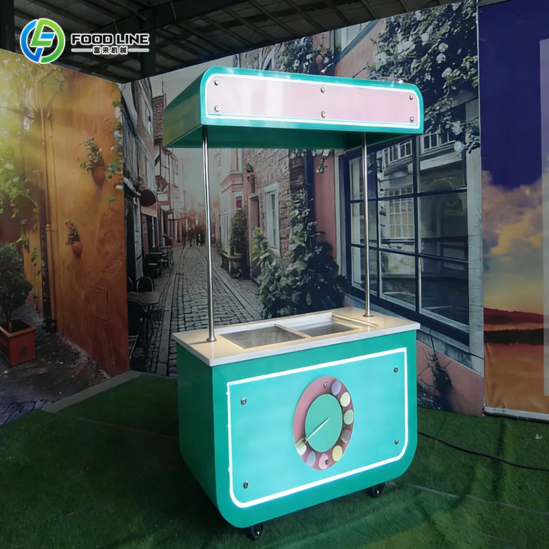 Outdoor Ice Cream Mini Cart Flexible Mobile Serving Trolley Stable Frame Design For Long Time Street And Scenic Spot Use