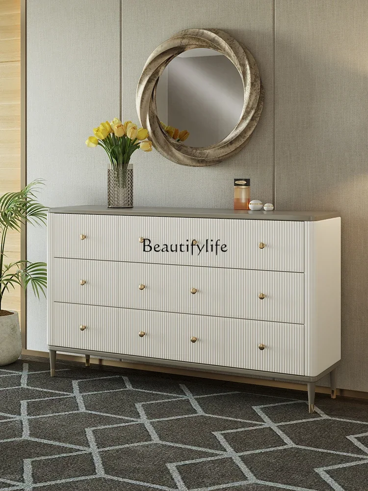 

FG44Light luxury bedroom modern white solid wood nine chest cabinet living room entrance storage cabinet