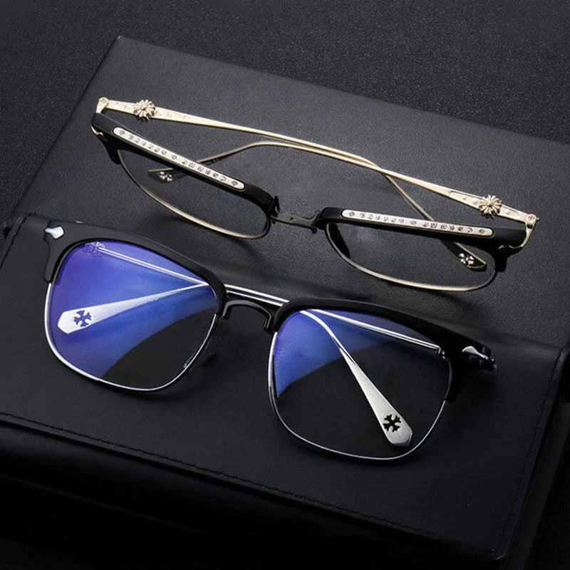 

Men Retro Half Frame Reading Glasses Frame Titanium Alloy Ultra Light Blue Light Blocking Square Glasses +1.0 to +4.0