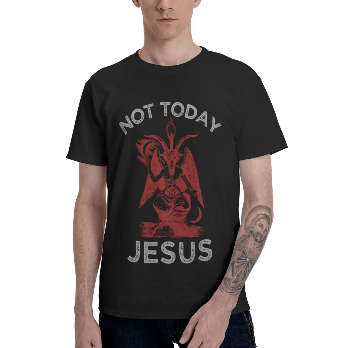 Fashion Not Today Jesus! Satan Sigil Of Baphomet T-Shirts Pure Cotton Crewneck Male T Shirt Short Sleeve PlUnisex Tees Hoodie