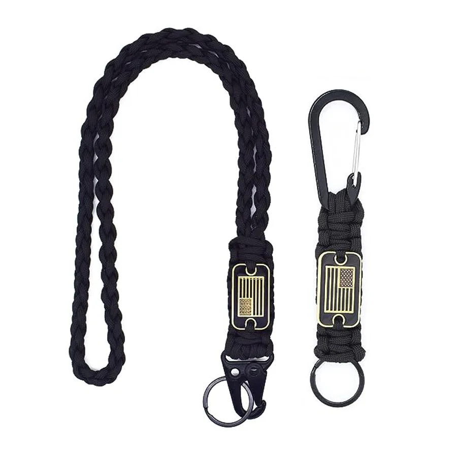 

American Flag Necklace Keychain Whistle Wristband Parachute Cord Braided Strong Lanyard Outdoor Activity Camera Strap