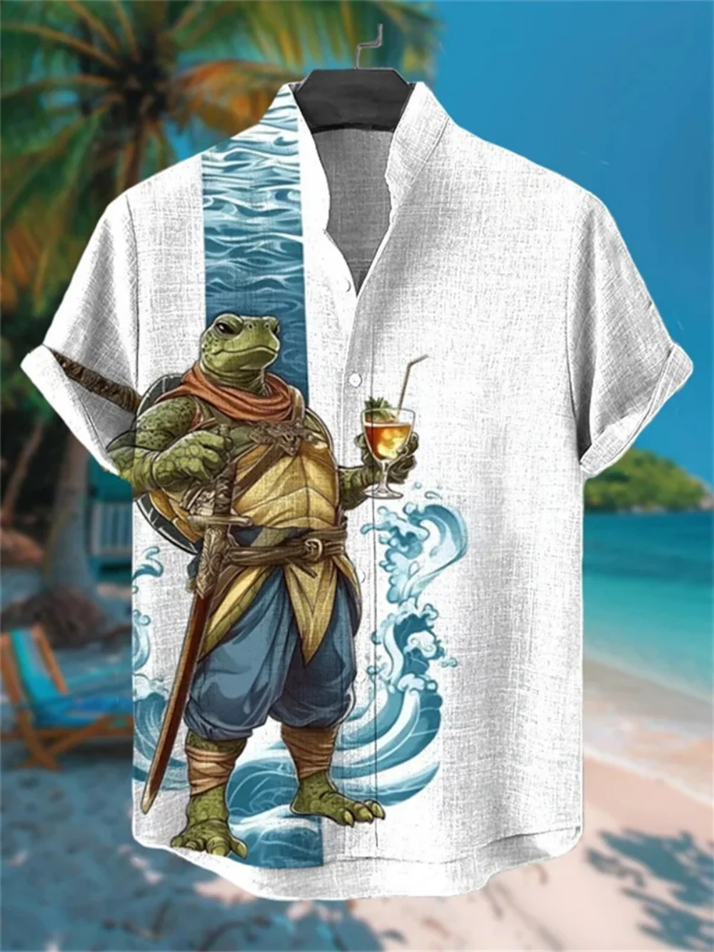 

Men's Summer Linen Shirt Short Sleeve Stand up Collar Printed Casual Outdoor Vacation Fashion Clothing Streetwear