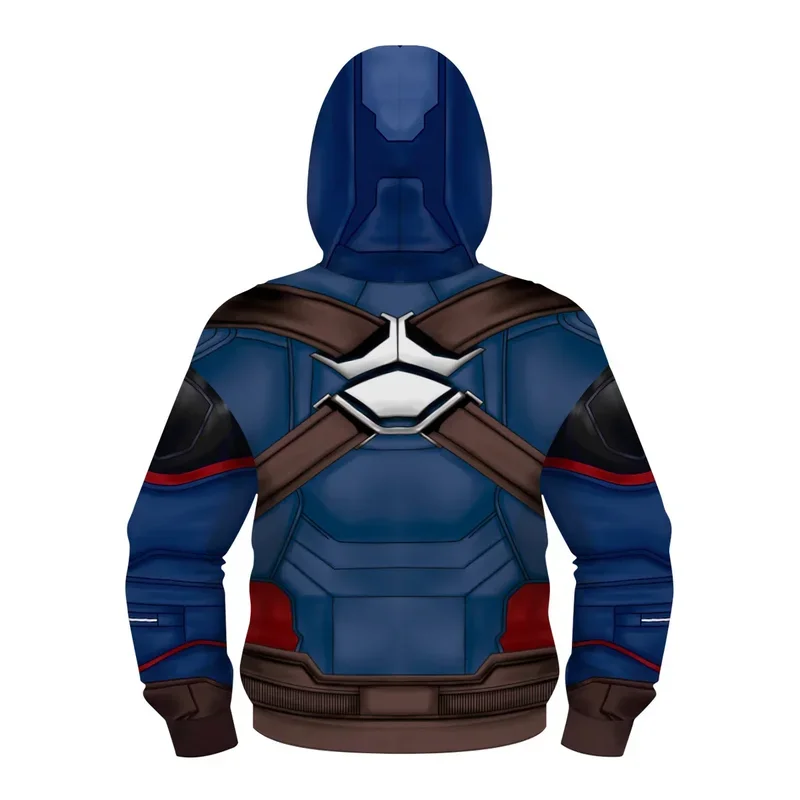 Miniso Cosplay Costume para crianças, Hoodies com zíper, Moletons com capuz super-herói Capitão América, Casaco de meninos e meninas