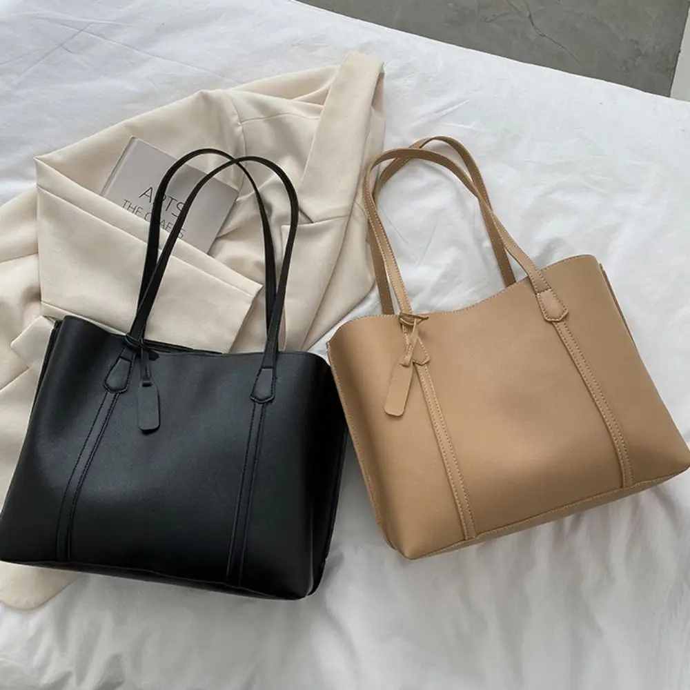 

Portable Large Capacity Leather Tote Bag Soft PU Leather Shoulder Bag Korean Style Casual Underarm Bag