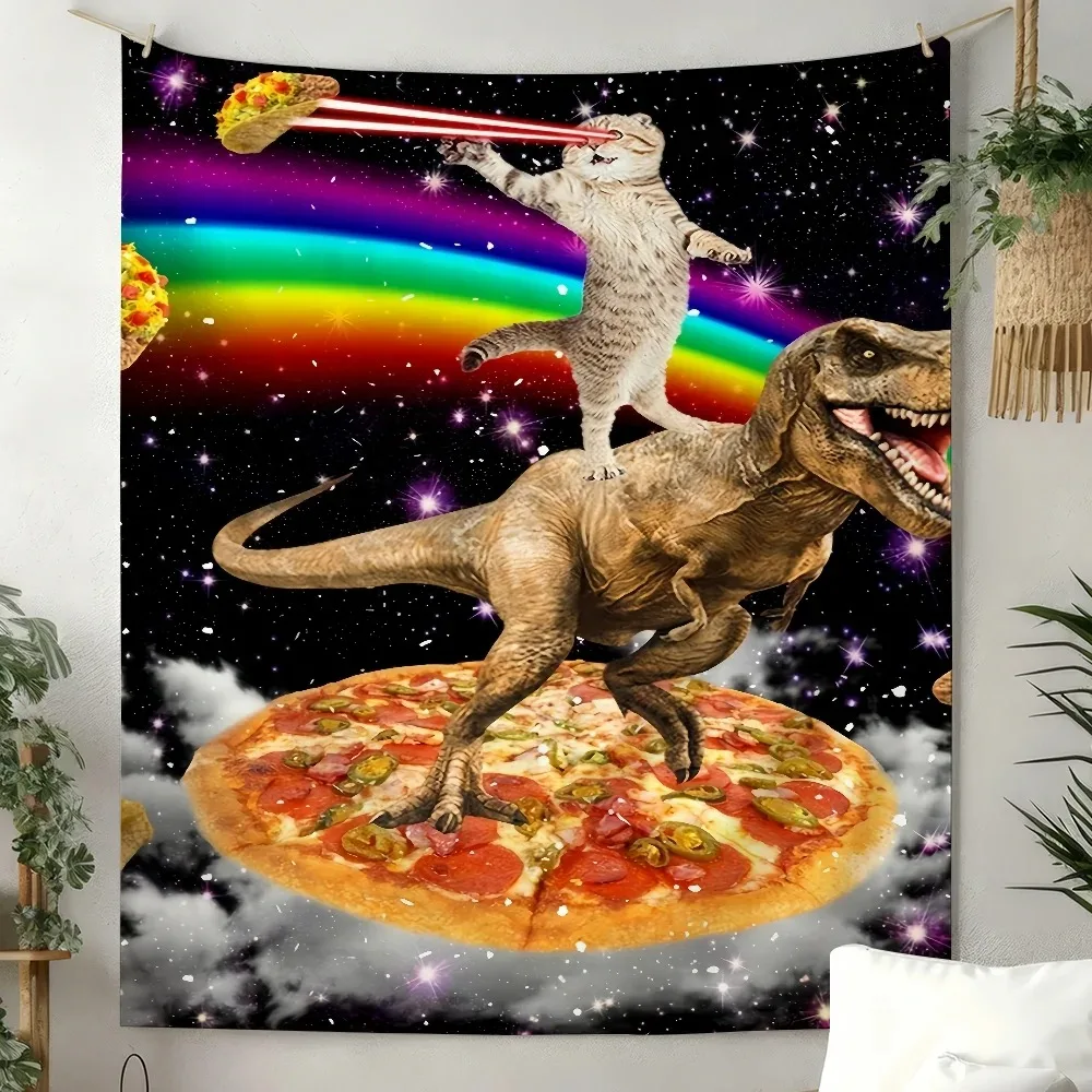 Parody Tyrannosaurus Rex Pizza Laser Eyes Space Cat flag For Party Picnic Camping Studio Booth Wall Interior Decoration Banner