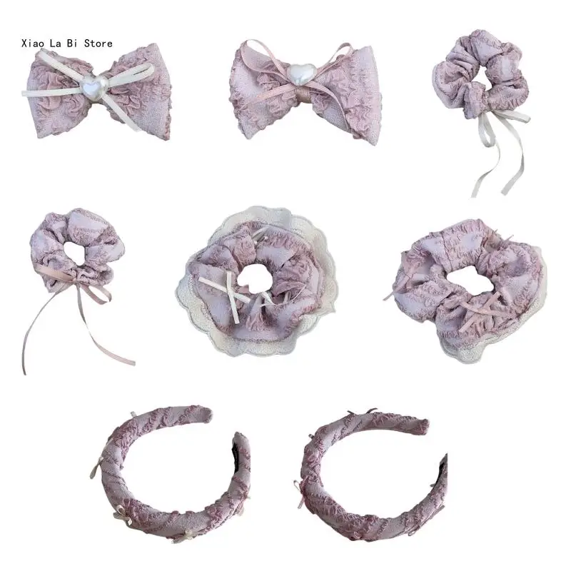 Lace Bowknot Elastic Scrunchies for Female InsStyle Ribbon Bowknot Hairhoop Girl Sweet Hair Clip Party Hair Decors XXFD