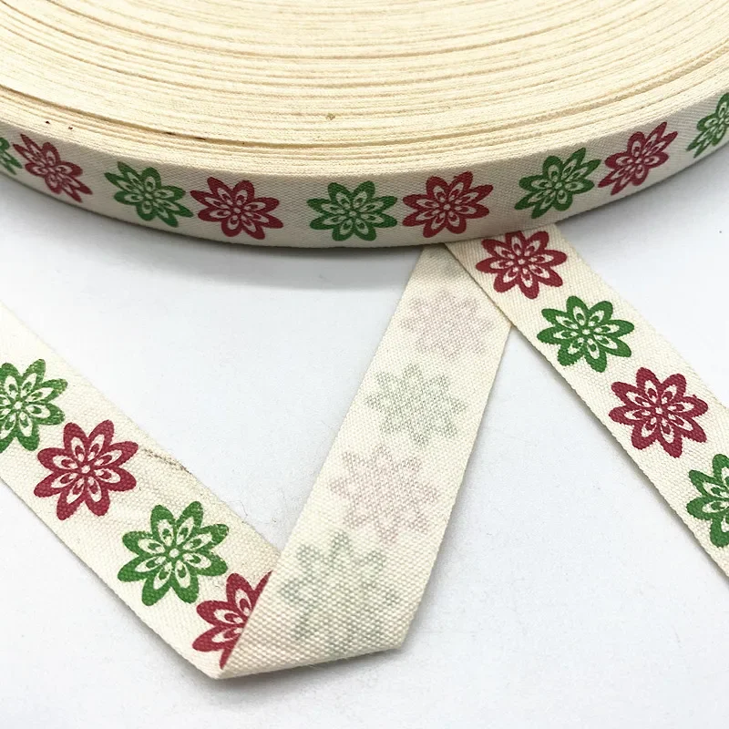 5 yards 15 mm Christmas cotton ribbon Hand-designed printed cotton ribbon DIY Christmas party gift wrapping supplies