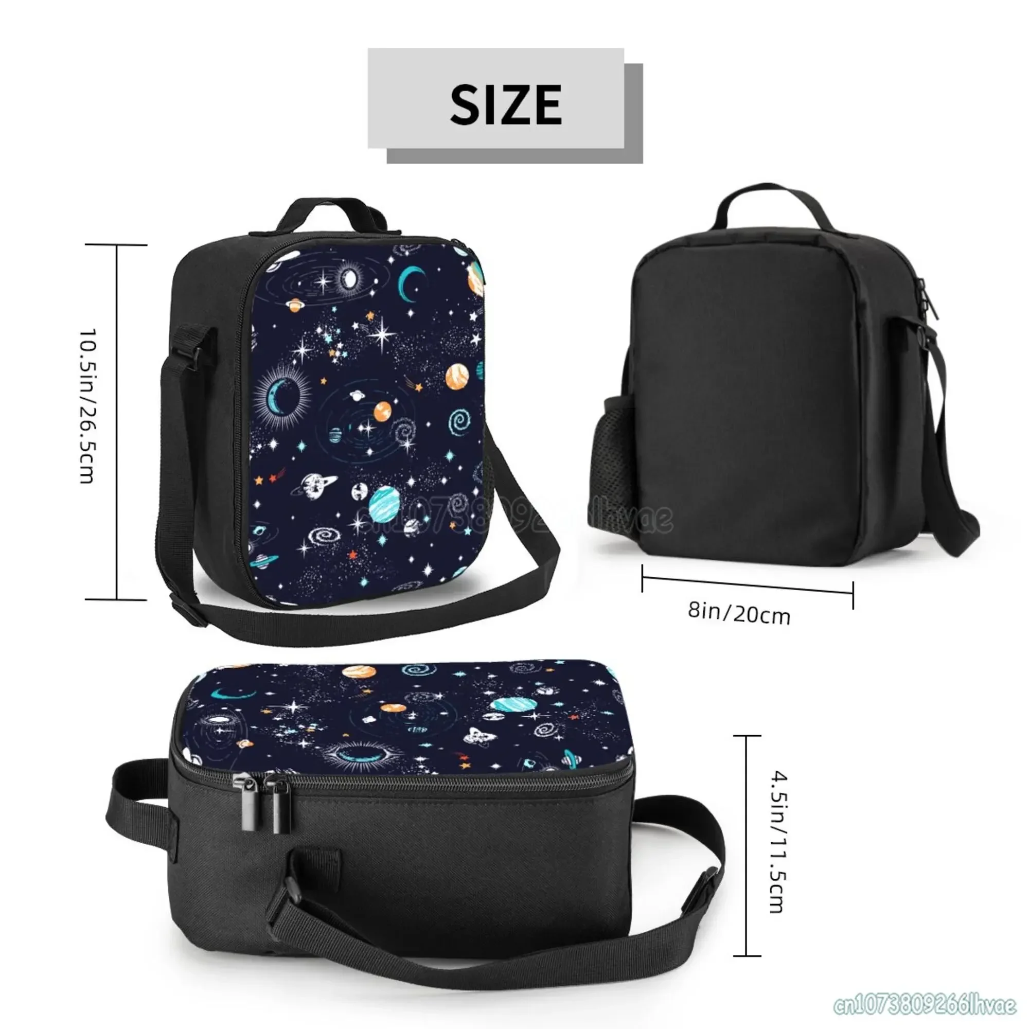 Space Planet fiambrera aislada Galaxy Cooler Tote, bolsa de almuerzo grande con correa ajustable para el hombro para niñas y niños, Picnic escolar