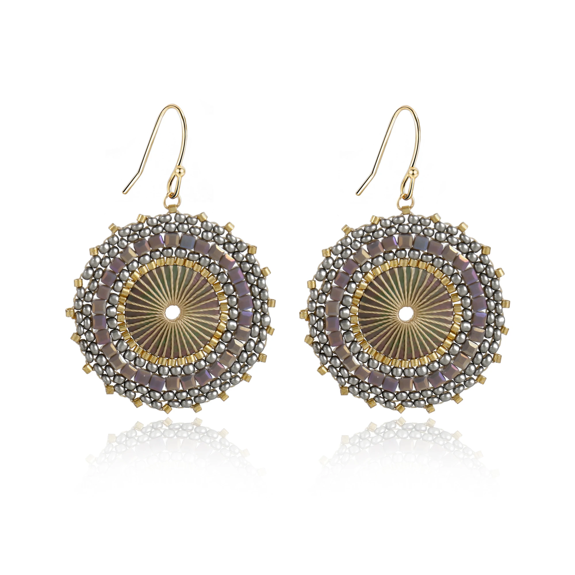 Image of Boho-Perlenohrringe für Frauen, Kristall-Rocailles, handgefertigte runde Tropfenohrringe, Vintage-Schmuck, Geschenk, Modeaccessoires