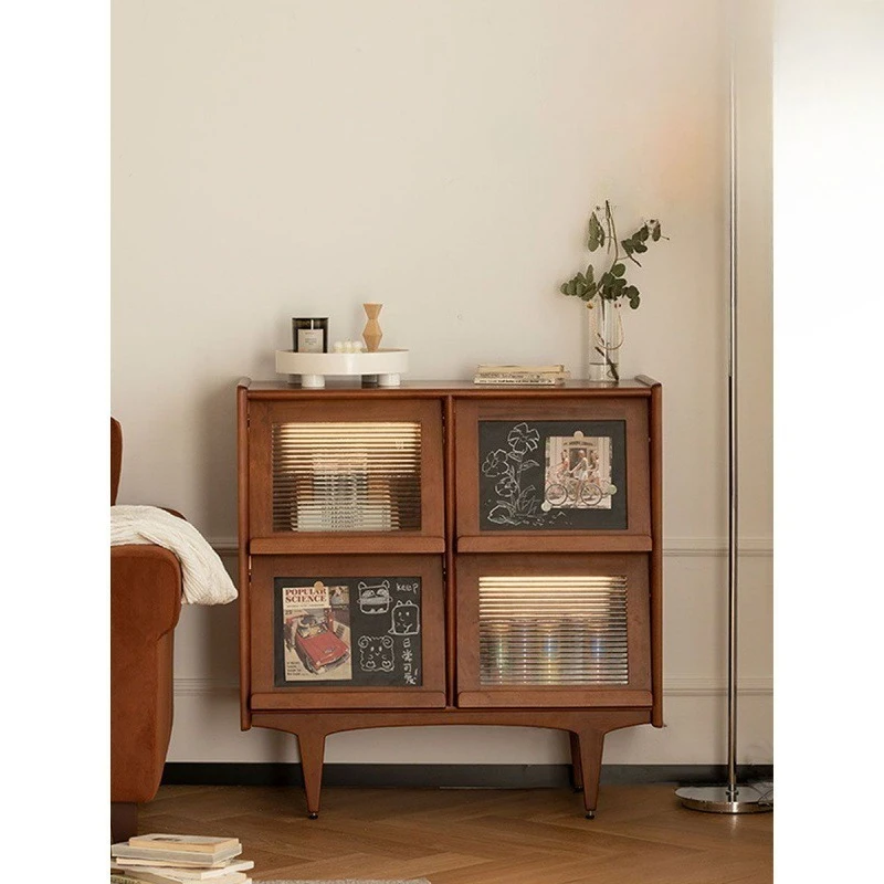 

Medieval small side cabinet Solid wood bookcase Living room storage floor cabinet Sofa side cabinet