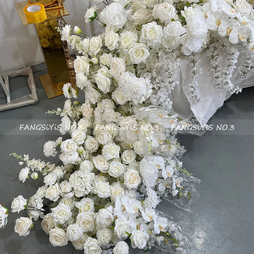 

1m 2m Romantic White Flower Row Runner Artificial Flowers Table Centerpiece Wedding Decoration Mix Flowers Backdrop Wall Arches