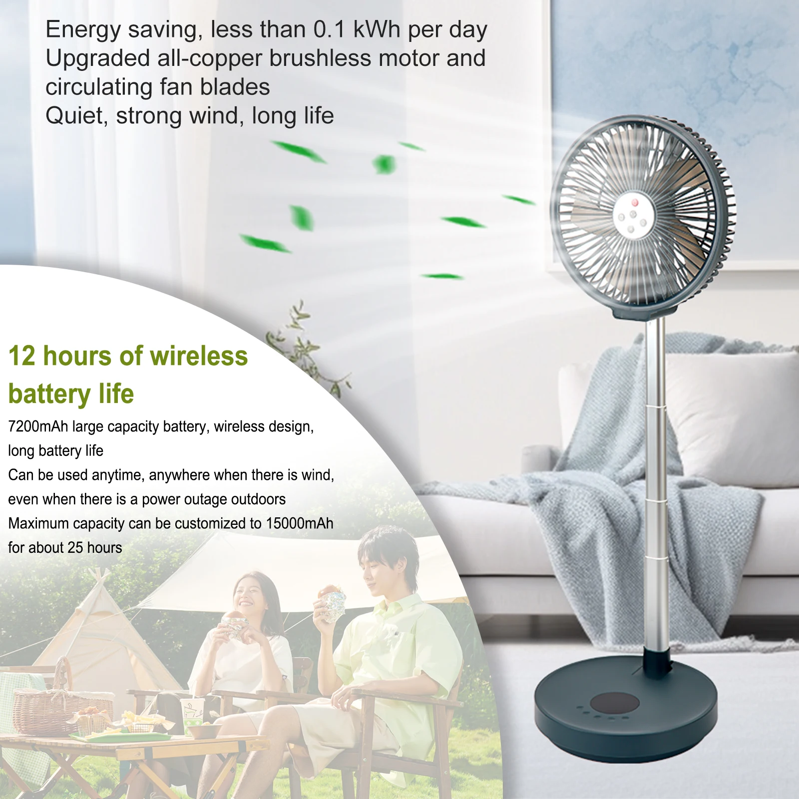 NEW Portable desktop fan remote control foldable retractable suspension fan summer outdoor camping fan night lighting 7200mAh