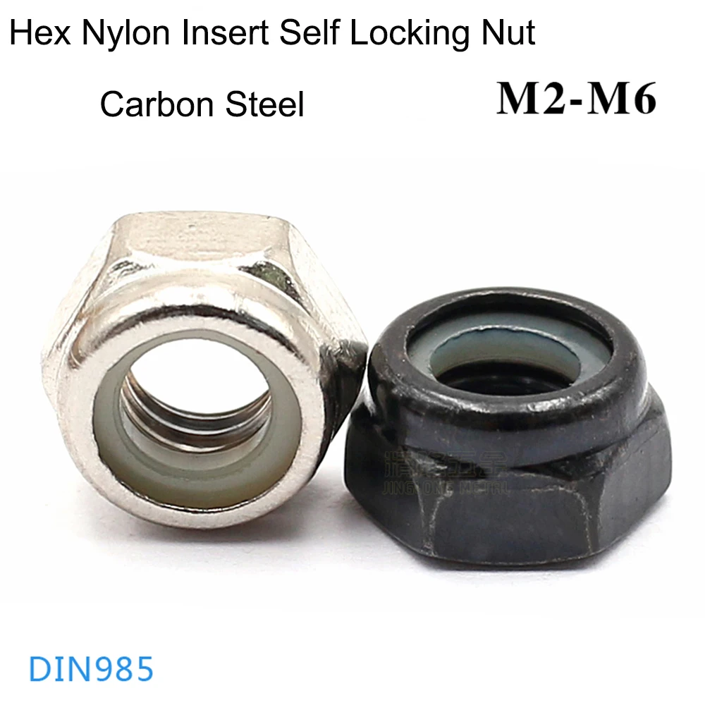 Carbon Steel Hex Nylon Insert Self Locking Nut M2 M2.5 M3 M4 M5 M6 Anti Vibration Locknut Nut DIN985 Nickel plating/Black Zinc