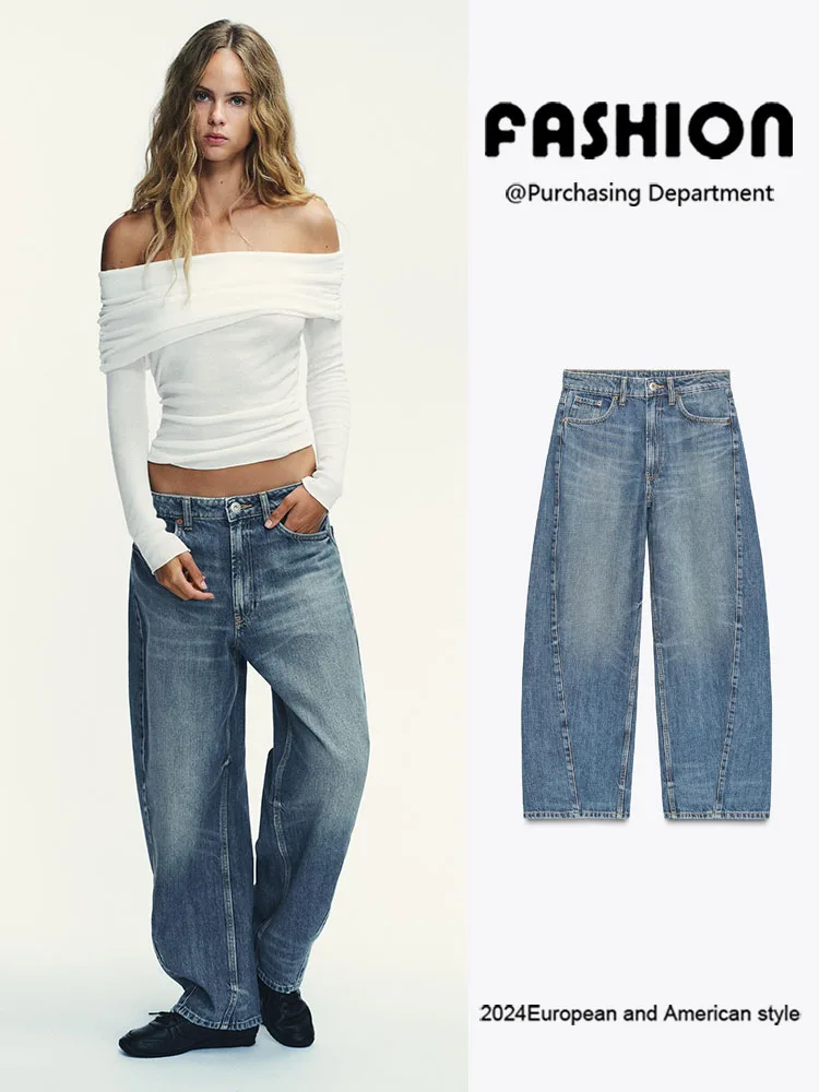 

Модные джинсы с рукавами-баллонами и декоративными элементами, женские, со средней посадкой, новая зимняя коллекция, элегантные и стильные