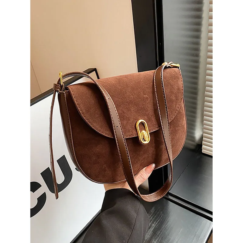 High-End Texture Fashion Shoulder Bag Retro Suede Luxury Underarm Bag Women 2023 Autumn Winter New Popular Simple Crossbody Bag