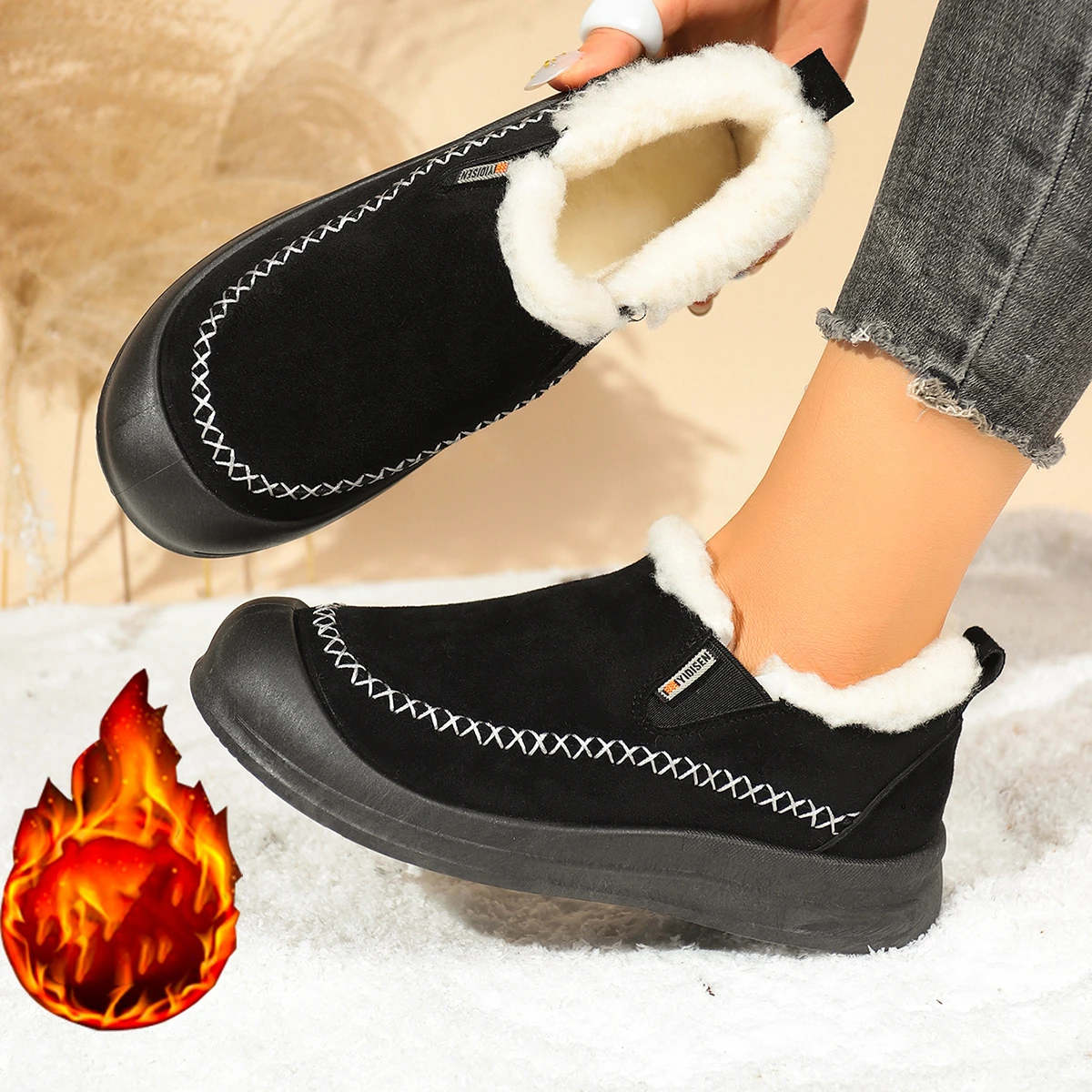 Women Ankle Boots Solid Color Keep Warm Non-slip Shoes Women Winter Trend Warm Snow Boots Women Fashion Daily Soft Casual Shoes