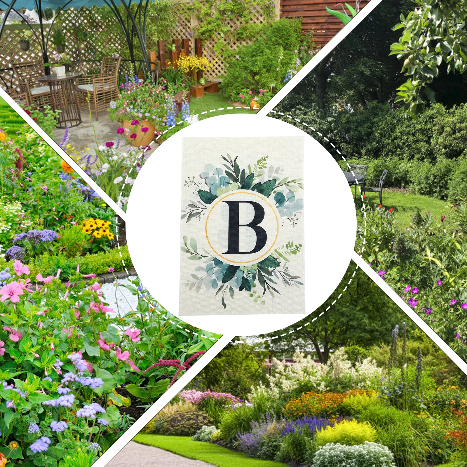 

Letter B Outdoor Garden Flag Linen Floral Plants Prints Decorative Yard Hanging Garden Flag Spring Farmhouse Decoration