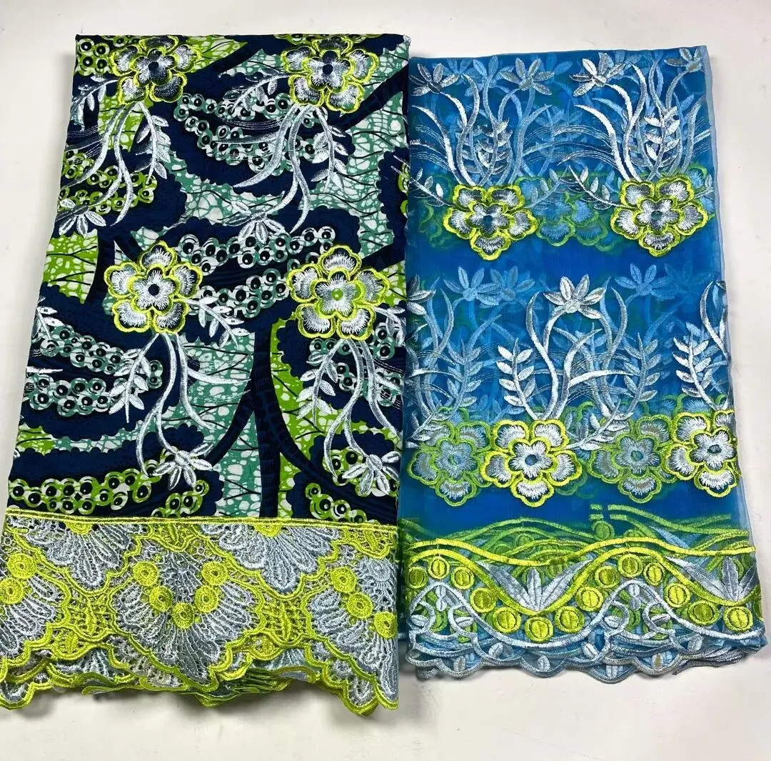 2025 Nigerian 5y Lace Wax+2 yards Print African Fabrics High Quality for Patchwork New Style Fabric for Clothing Home Decor 3C11